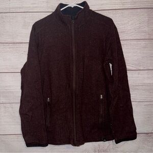 Prana Breathe Sweater Mens Large Wool Blend Ribbed Brown/Matoon Full-Zip Sweater